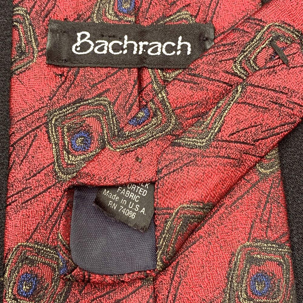 Vintage Bachrach Silk Neck Tie Mens Designer Red Abstract Artsy Holiday Classic